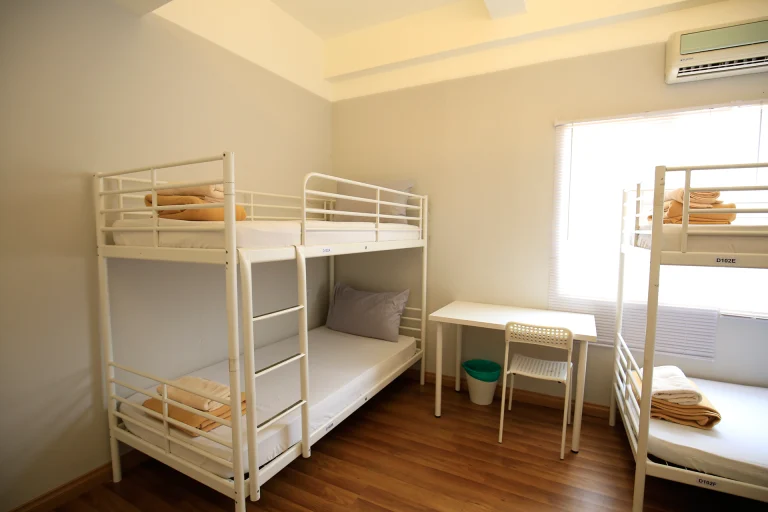 Bunk beds in the four bed mixed dormitory at Travelogue Guesthouse, Bukit Bintang, Kuala Lumpur