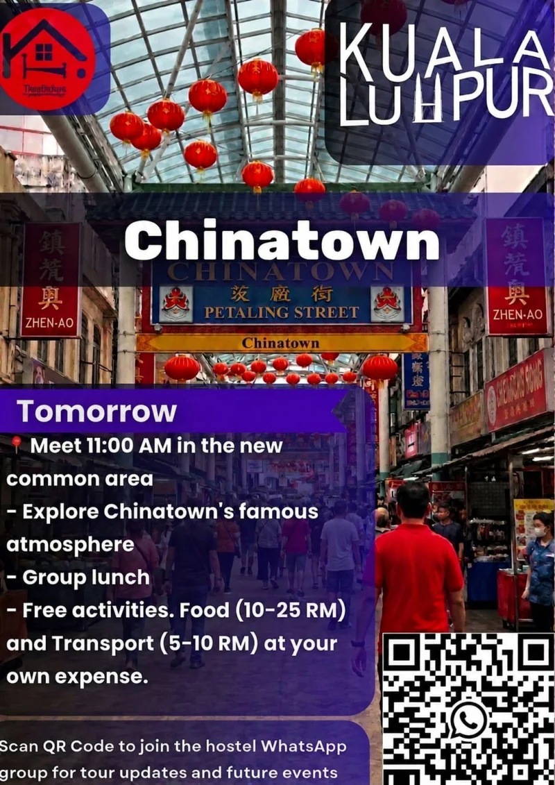 The hostel's own poster for the Chinatown tour, meeting at eleven in the morning