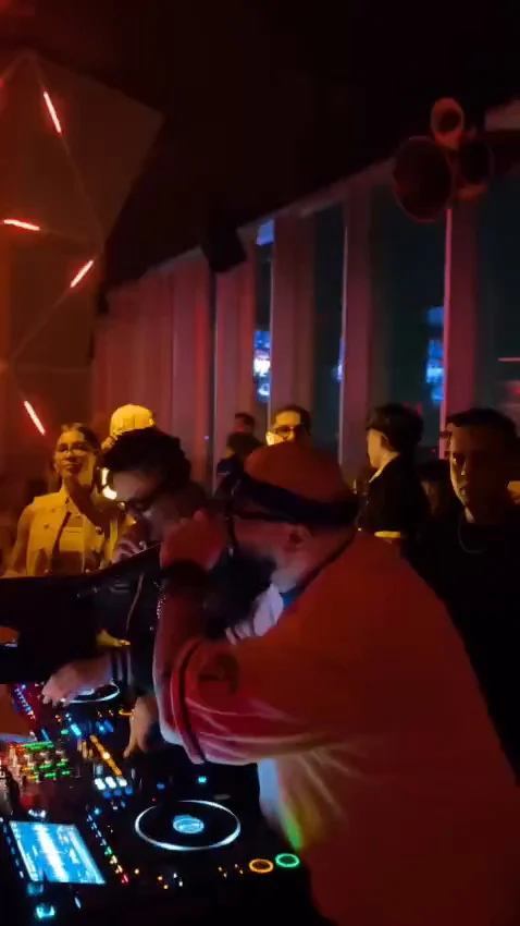 The DJ booth and the room behind it on a Travelogue Guesthouse night out